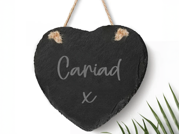 CARIAD Welsh Slate Hanging Heart