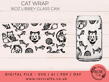 16oz Libby Glass Cat Wrap