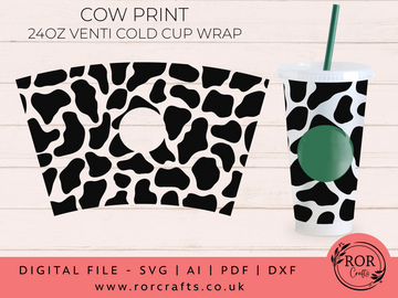 24oz Venti Cold Cup Cow Pattern