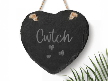 CWTCH Welsh Slate Hanging Heart