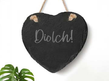 DIOLCH Welsh Slate Hanging Heart
