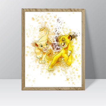 Lion King (Baby Simba and Nala) - Watercolour Splash Print