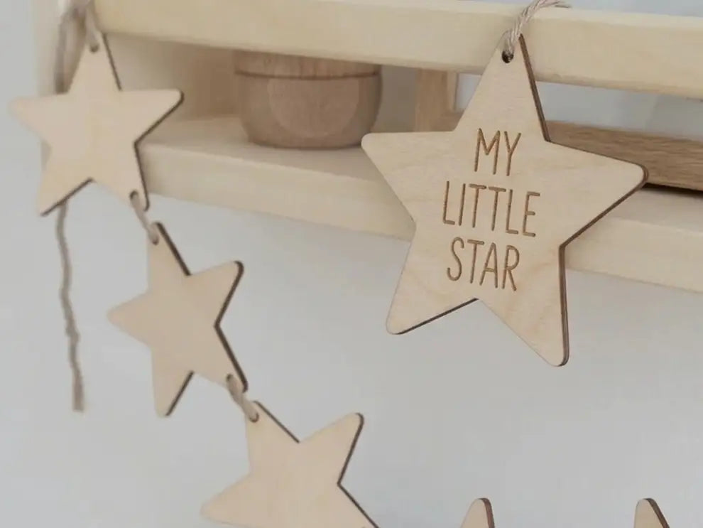 Personalized Wooden Star Garland | 8 Piece Nursery Wall Decor - RoRCrafts