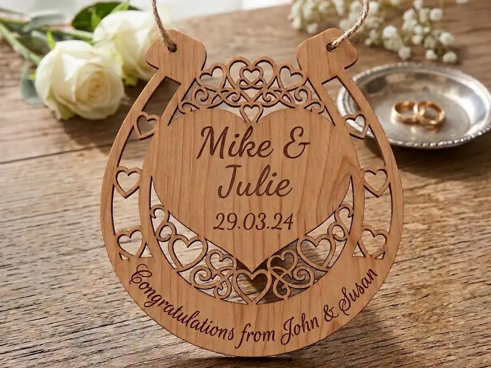 Personalized Wooden Wedding Horseshoe Sign | Custom Bridal Good Luck Keepsake - RoRCrafts