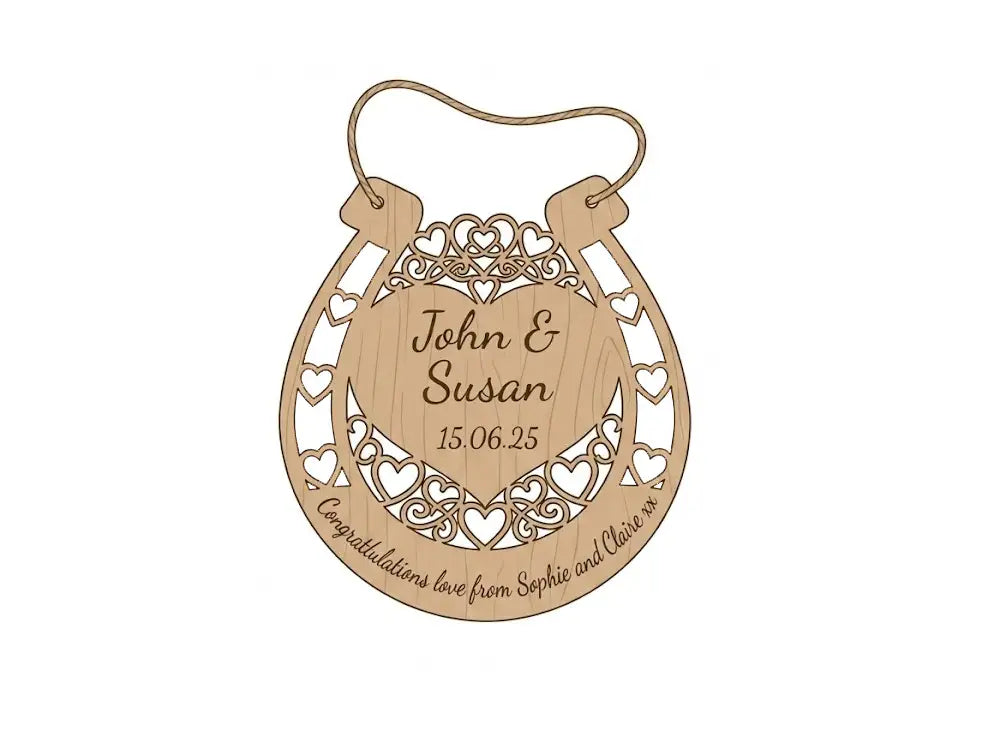 Personalized Wooden Wedding Horseshoe Sign | Custom Bridal Good Luck Keepsake - RoRCrafts