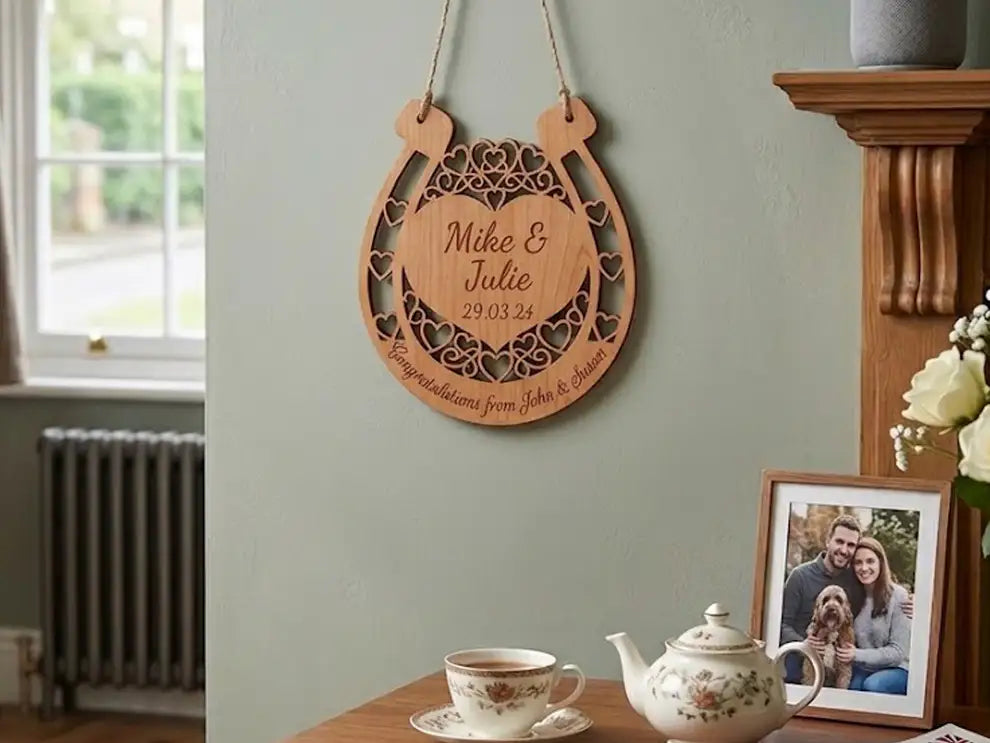 Personalized Wooden Wedding Horseshoe Sign | Custom Bridal Good Luck Keepsake - RoRCrafts