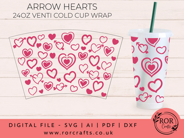 24oz Venti Cold Cup Arrow Hearts