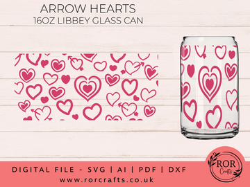 16oz Libby Glass Arrow Hearts