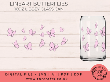 16oz Libby Glass Lineart Butterflies