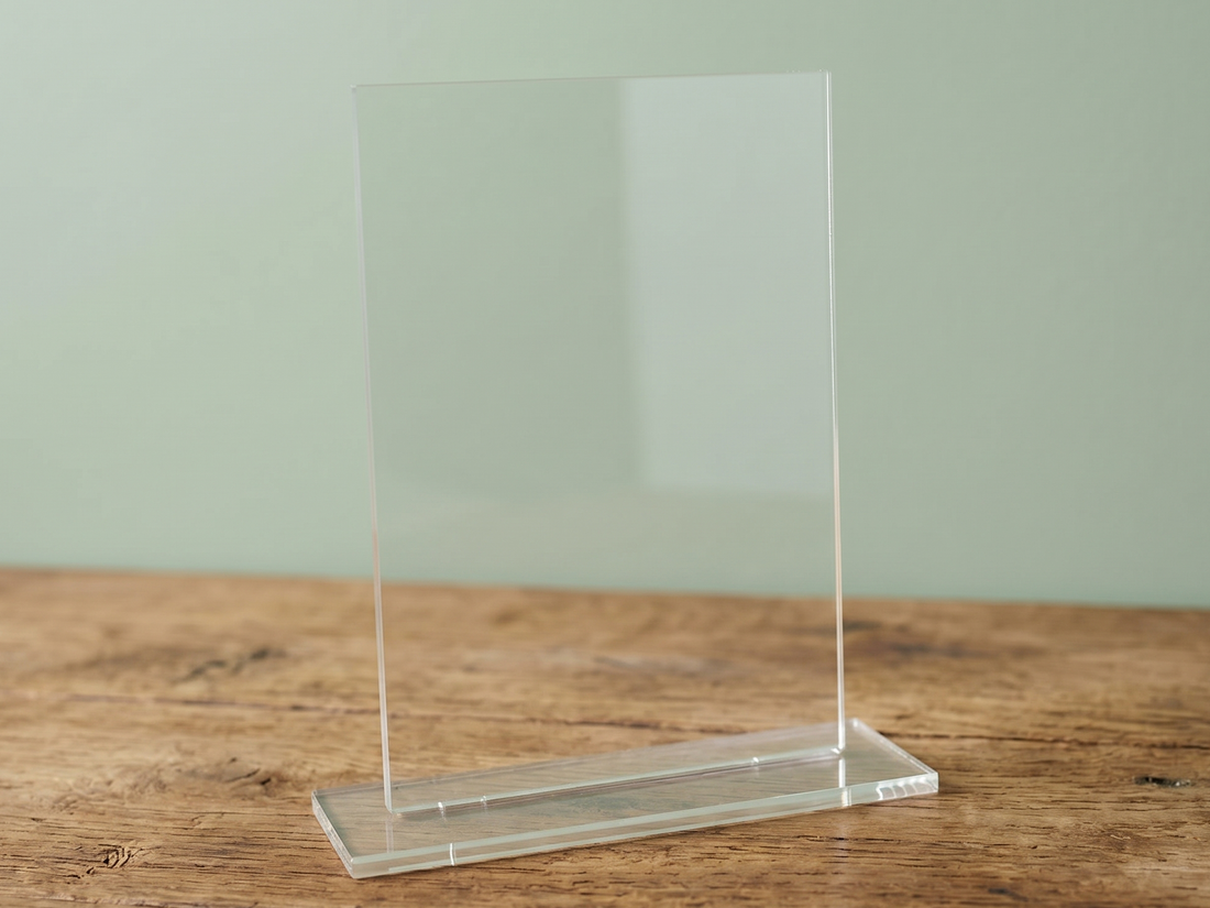 Clear Square Edge Acrylic Tabletop Sign Holder with Base