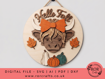 Fall Highland Cow Door Hanger - Digital File