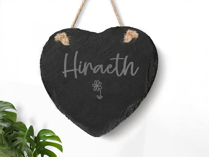 Hiraeth Welsh Slate Hanging Heart