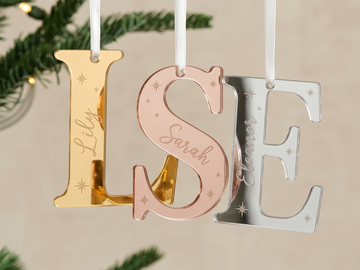 Personalized Mirrored Initial Christmas Tree Decoration | Custom Engraved Name Bauble