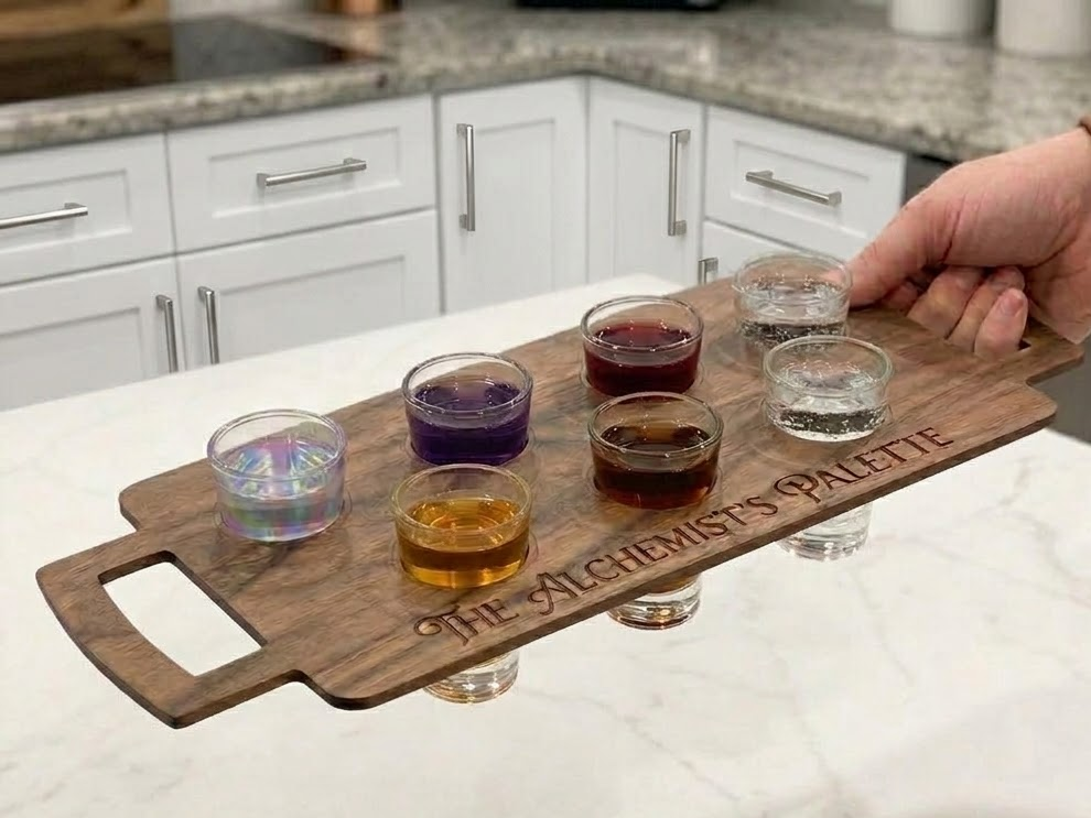 The Alchemist’s Palette | Suspended Shot Glass Flight Tray