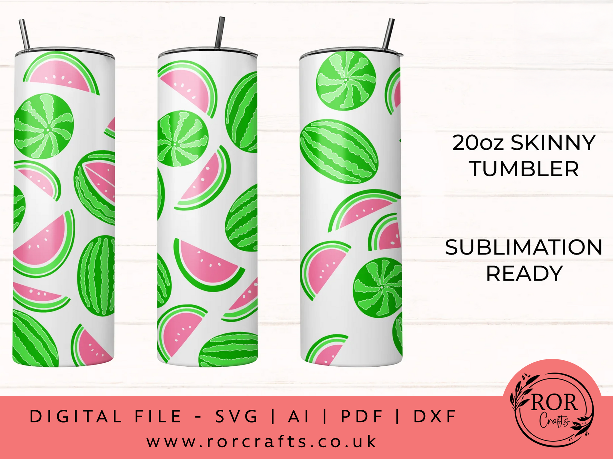 20oz Skinny Tumbler Watermelon - Sublimation PNG