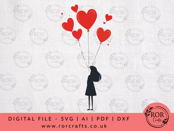 Woman With Valentines Balloons - Digital File