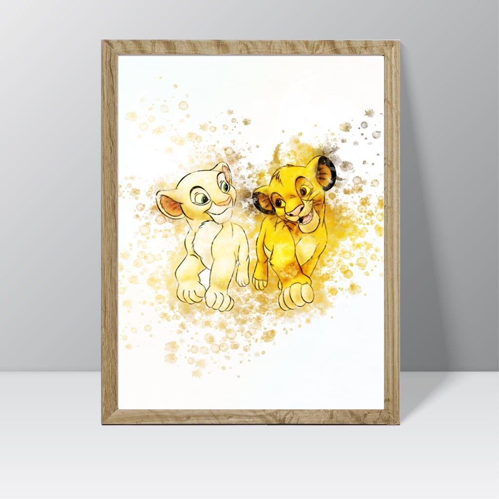 Lion King (Baby Simba and Nala) - Watercolour Splash Print