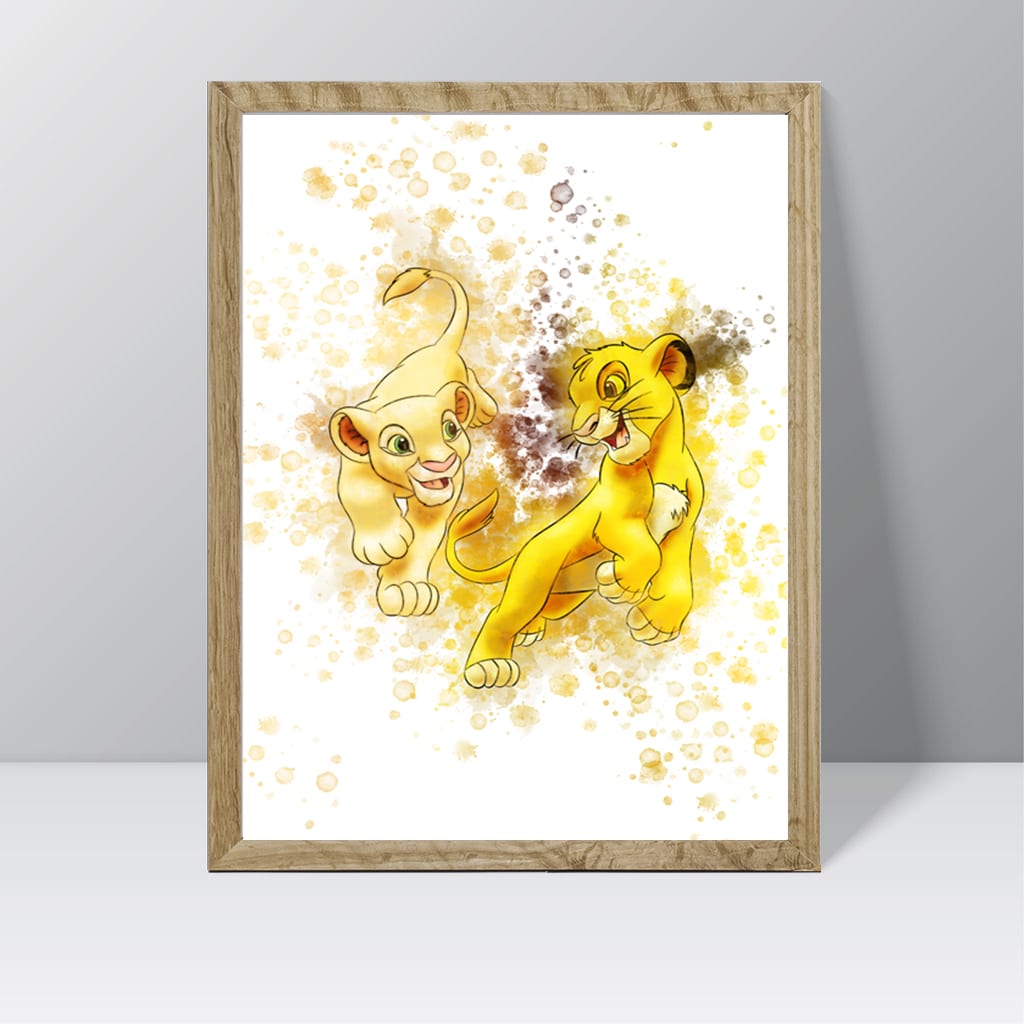 Lion King (Baby Simba and Nala) - Watercolour Splash Print