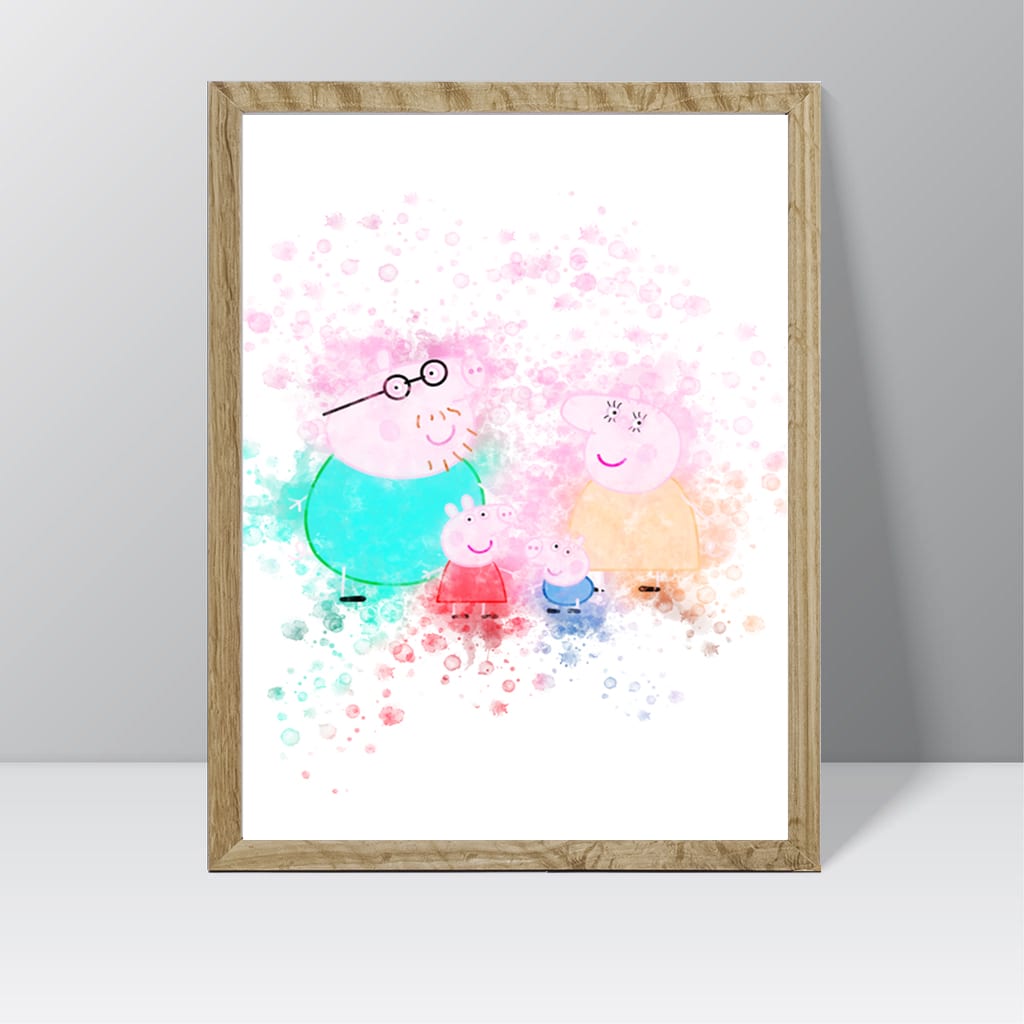 Peppa Pig (Family) - Watercolour Splash Print